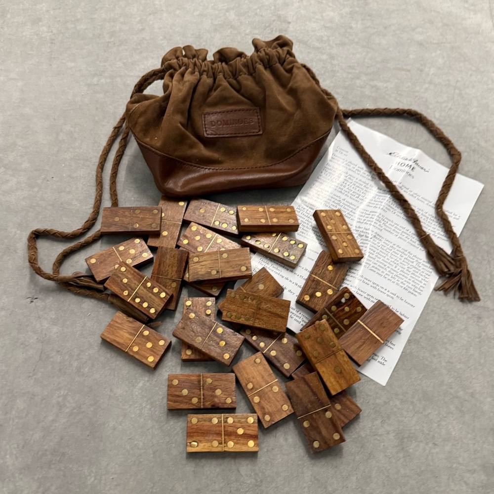 Vintage Eddie Bauer Domino Set with Suede Bag, Dominos, and Instructions